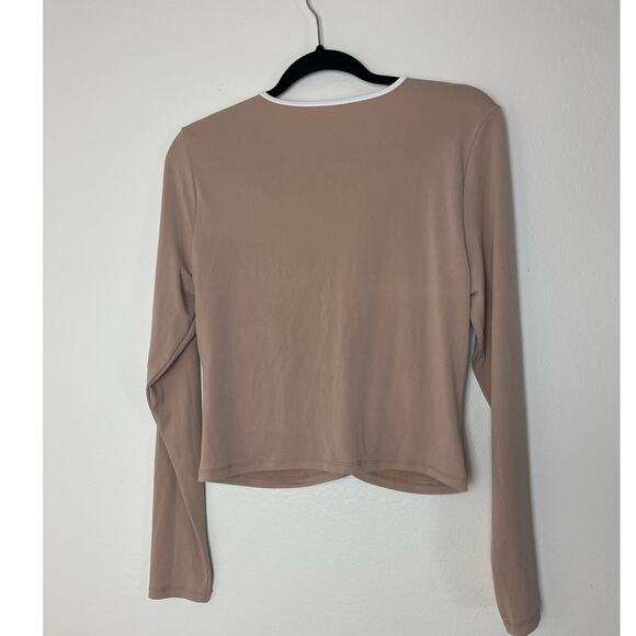 Abercrombie & Fitch Nude Ruched Keyhole Long Sleeve Top - XL - Picture 6 of 7